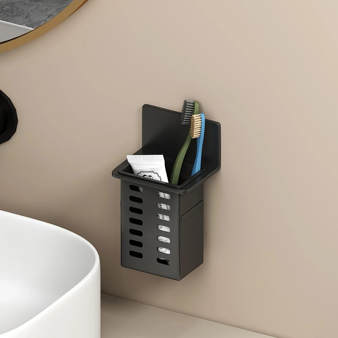 1 soporte funcional para cepillos de dientes para baño, estante de almacenamiento para cepillos de dientes montado en la pared, estante de almacenamiento para el baño
