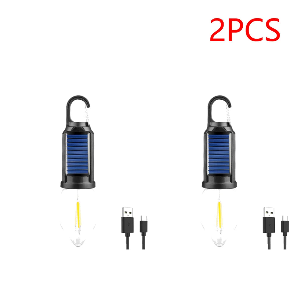 Linterna de iluminación LED con energía Solar, luz de tienda para exteriores con carga USB, impermeable, luz de ambiente para barbacoa, para acampar al aire libre, 2-5 uds.