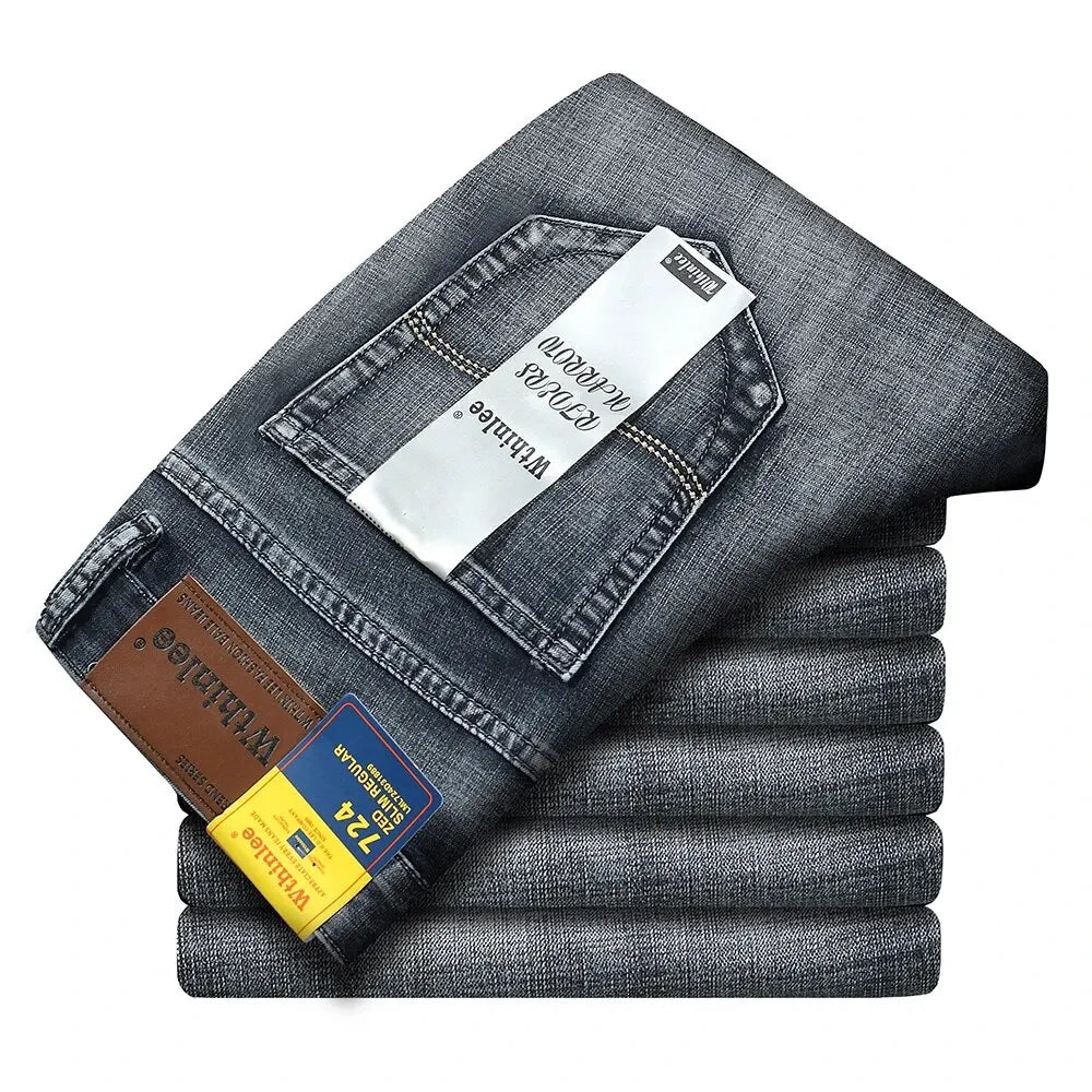 Wthinlee, nuevos pantalones vaqueros de negocios para hombres, pantalones vaqueros informales rectos elásticos a la moda, pantalones vaqueros clásicos azules y negros para trabajo, ropa de marca masculina