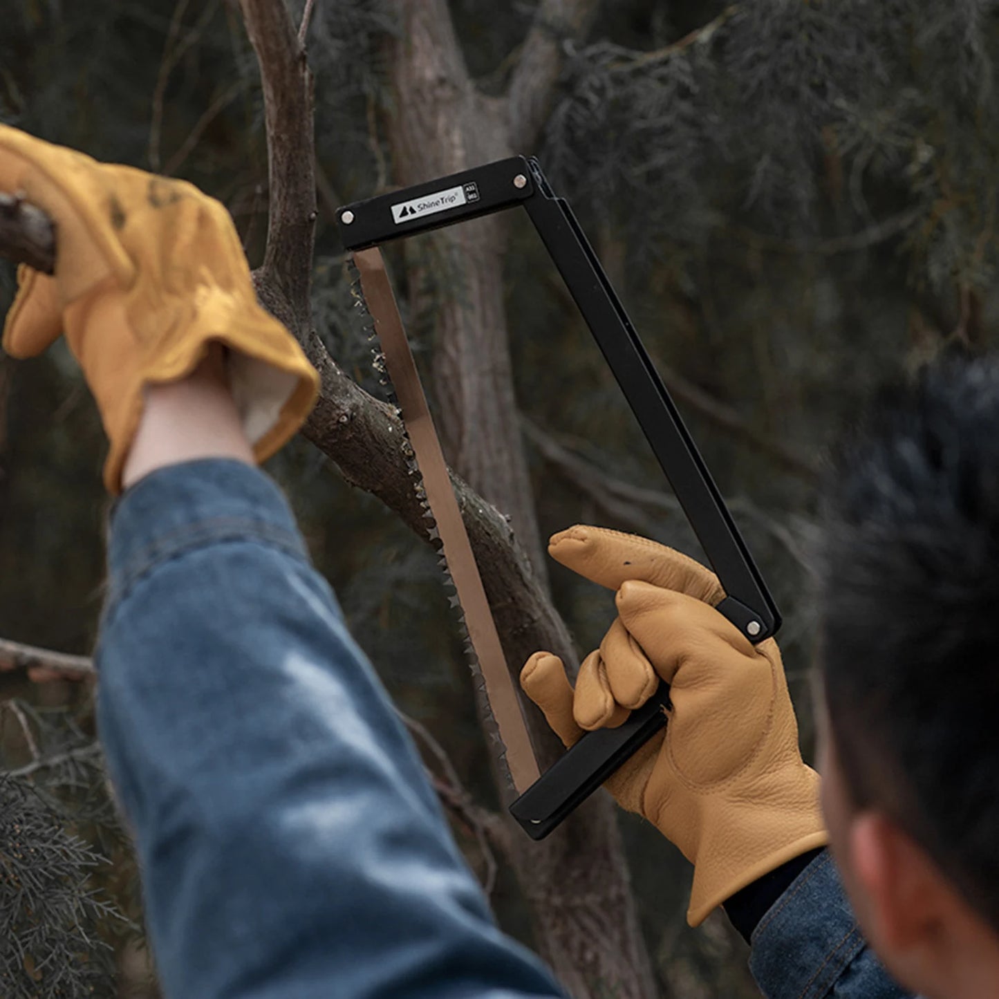 Sierra plegable, ligera, para supervivencia y acampada, sierra de arco plegable para cortar árboles de madera seca y húmeda, hoja de acero de alto manganeso