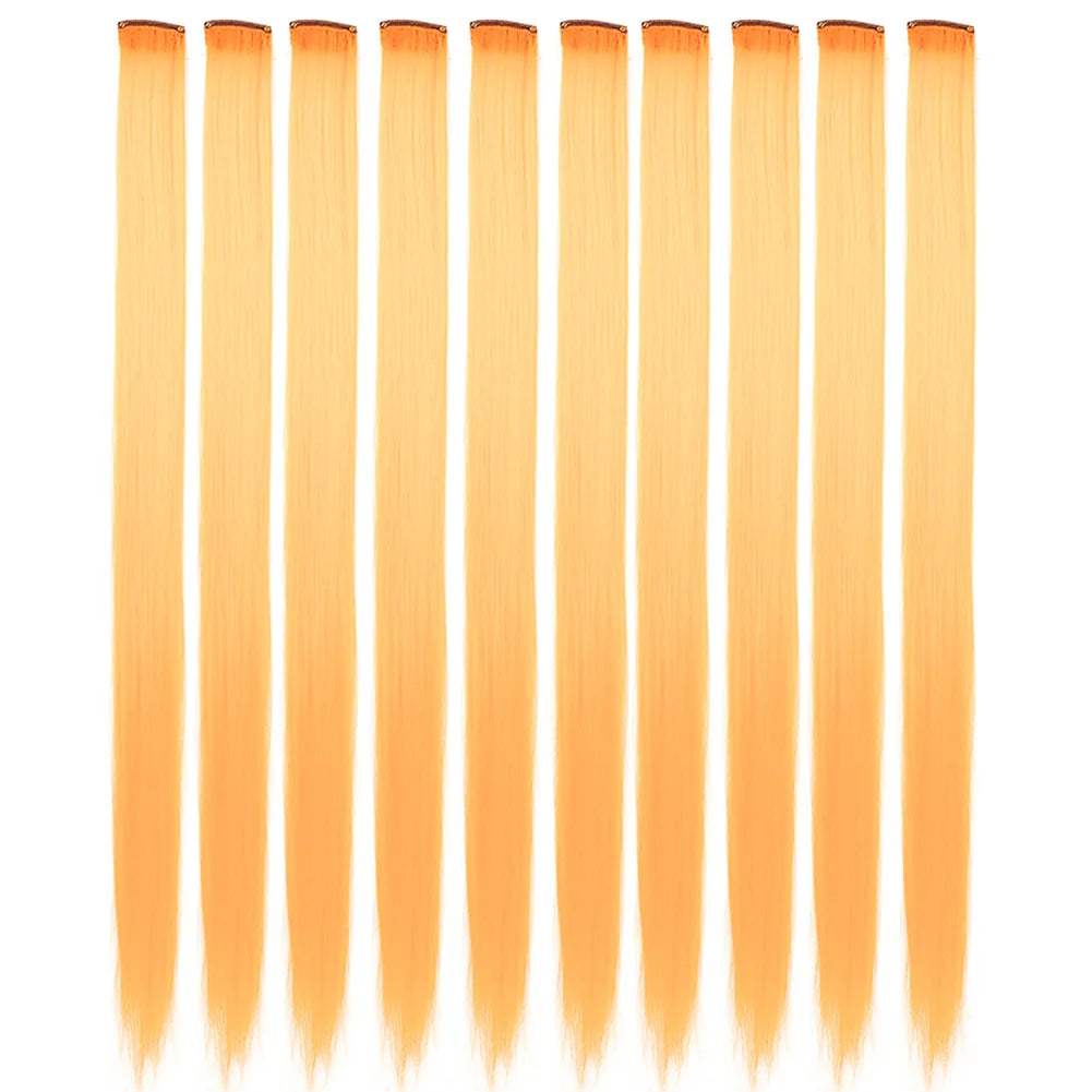 10 unids/pack de extensiones de cabello con Clip para fiesta de colores para niñas, postizos sintéticos de pelo liso de 22 pulgadas de colores Omber