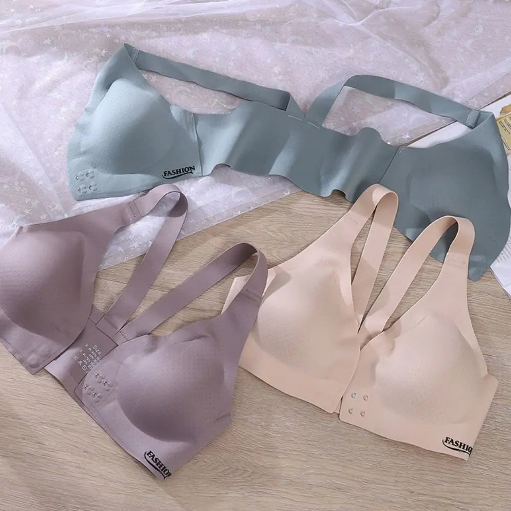 Sujetador inalámbrico con hebilla frontal en V profundo, sujetador antiflacidez a prueba de golpes para mujer, lencería de Copa grande, sujetadores sin costuras para niñas y mujeres