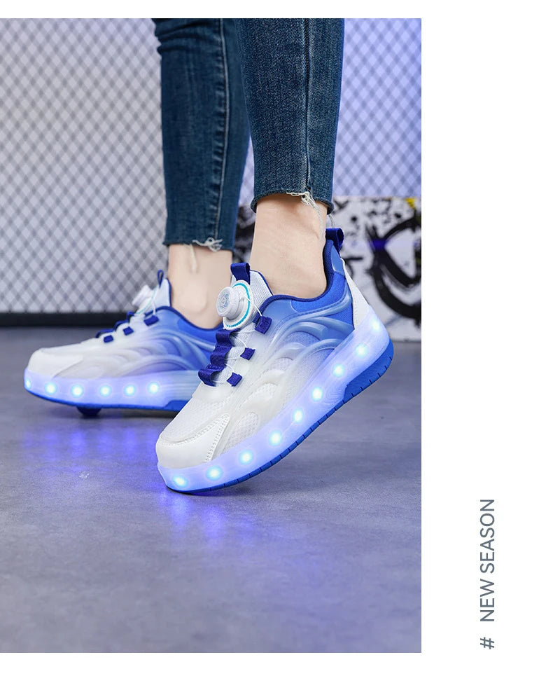 Zapatos de patín con luz Led de dos ruedas para niños y niñas, zapatillas deportivas luminosas, monopatín con carga USB