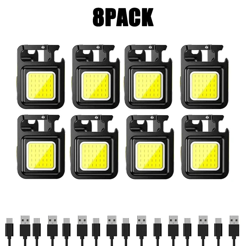 Llavero con luz Mini linterna multifuncional para acampar, LED recargable por USB, portátil, brillante, COB, Clip de bolsillo, linterna para trabajo al aire libre