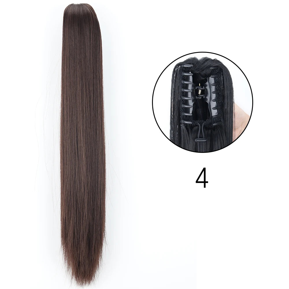 Extensiones de cabello de cola de caballo con Clip de garra larga y recta sintética, pieza de cabello de cola de caballo resistente al calor de 24 pulgadas para mujer, fiesta diaria