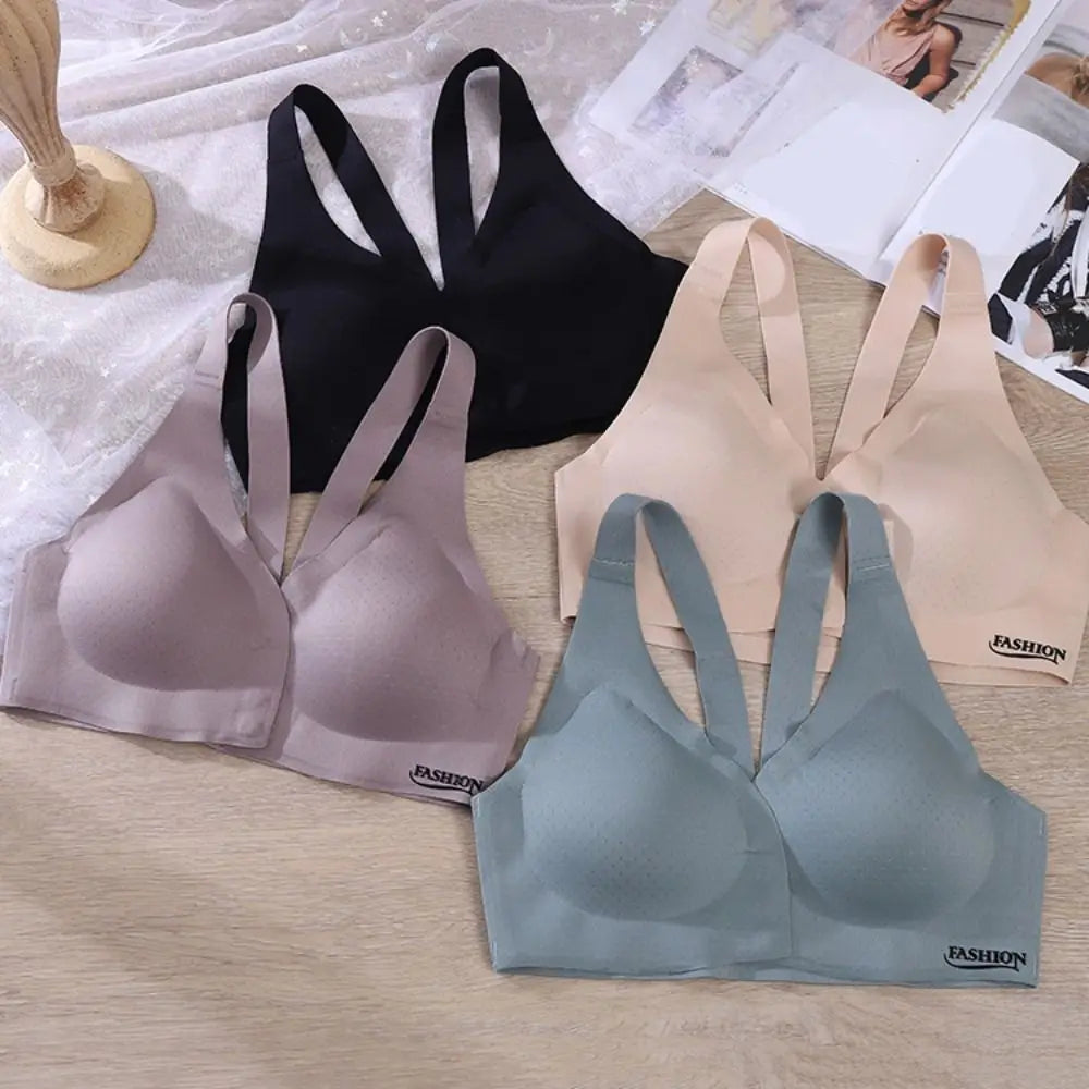 Sujetador inalámbrico con hebilla frontal en V profundo, sujetador antiflacidez a prueba de golpes para mujer, lencería de Copa grande, sujetadores sin costuras para niñas y mujeres