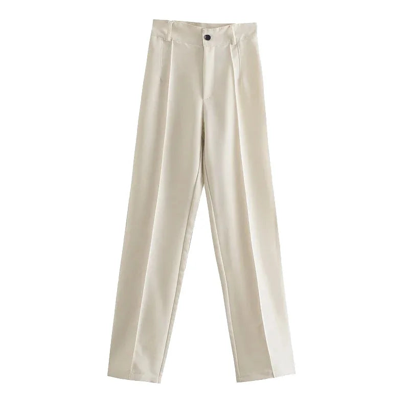 TRZA, pantalones rectos elegantes a la moda para oficina para Mujer, pantalones Vintage de cintura alta con cremallera, pantalones para Mujer