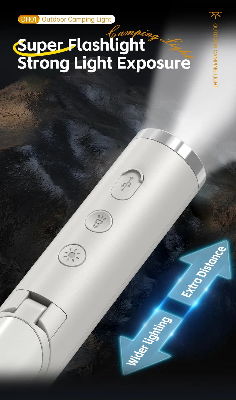 Linterna de Camping UltraBrillante con Linterna y Modo SOS - Plegable, Carga Tipo-C, Impermeable IP53 para Senderismo/Reparaciones de Emergencia