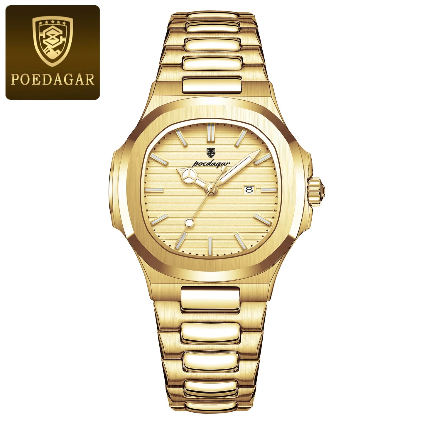 Reloj POEDAGAR cuadrado de lujo para mujer, reloj de pulsera resistente al agua con fecha luminosa para mujer, relojes de cuarzo de moda de acero inoxidable para mujer