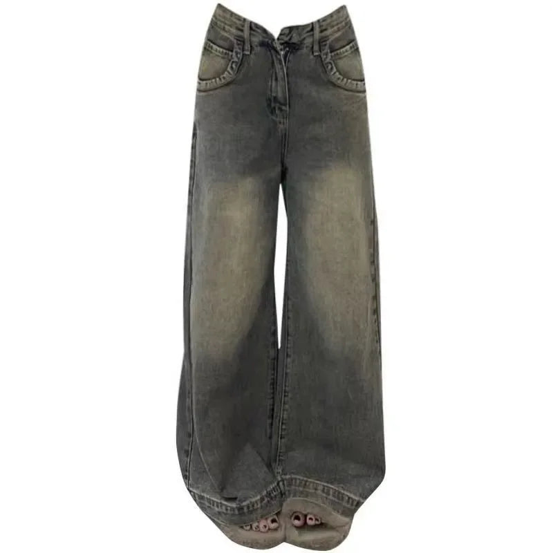Nueva llegada otoño 2023 pantalones vaqueros de pierna ancha Vintage de cintura alta estilo americano para mujer pantalones vaqueros holgados informales de pierna recta