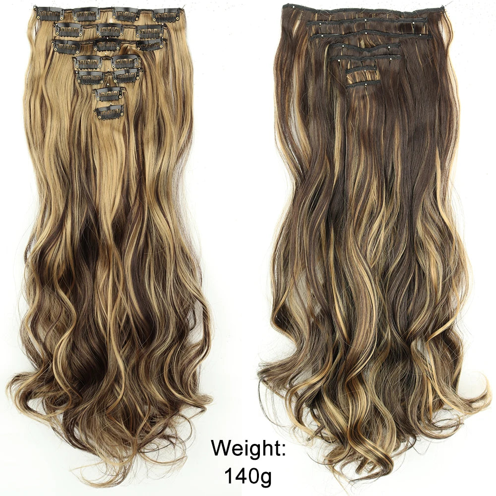 7 unids/set 16 Clips extensión de cabello negro largo liso pelo Natural Ombre peluca fibra resistente al calor para peinado de mujer