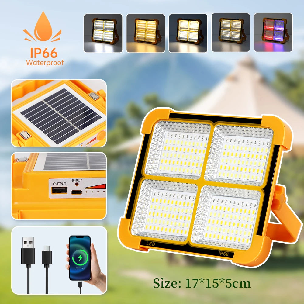 Linterna solar portátil con luces solares recargables por USB para exteriores, luz solar de emergencia para Parkside, viajes, caminatas, luces LED para acampar