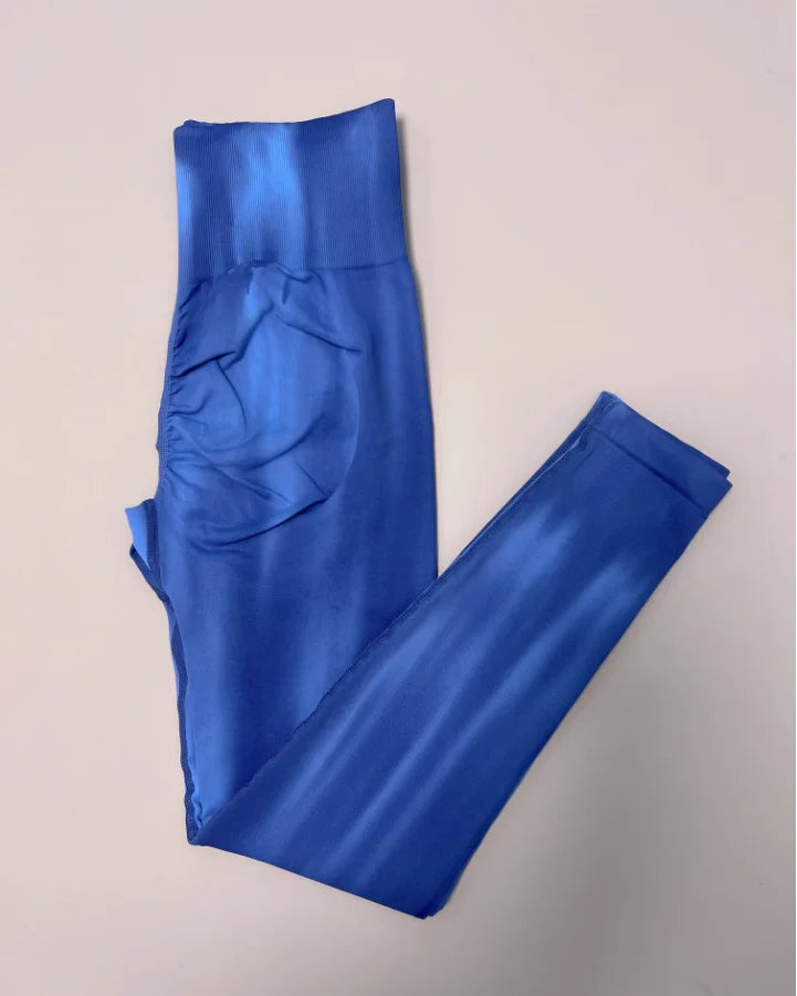 Nuevas mallas de gimnasio de cintura alta teñidas con lazo, Push Up, pantalones deportivos gruesos sin costuras, mallas elásticas suaves para entrenamiento de Yoga para mujer