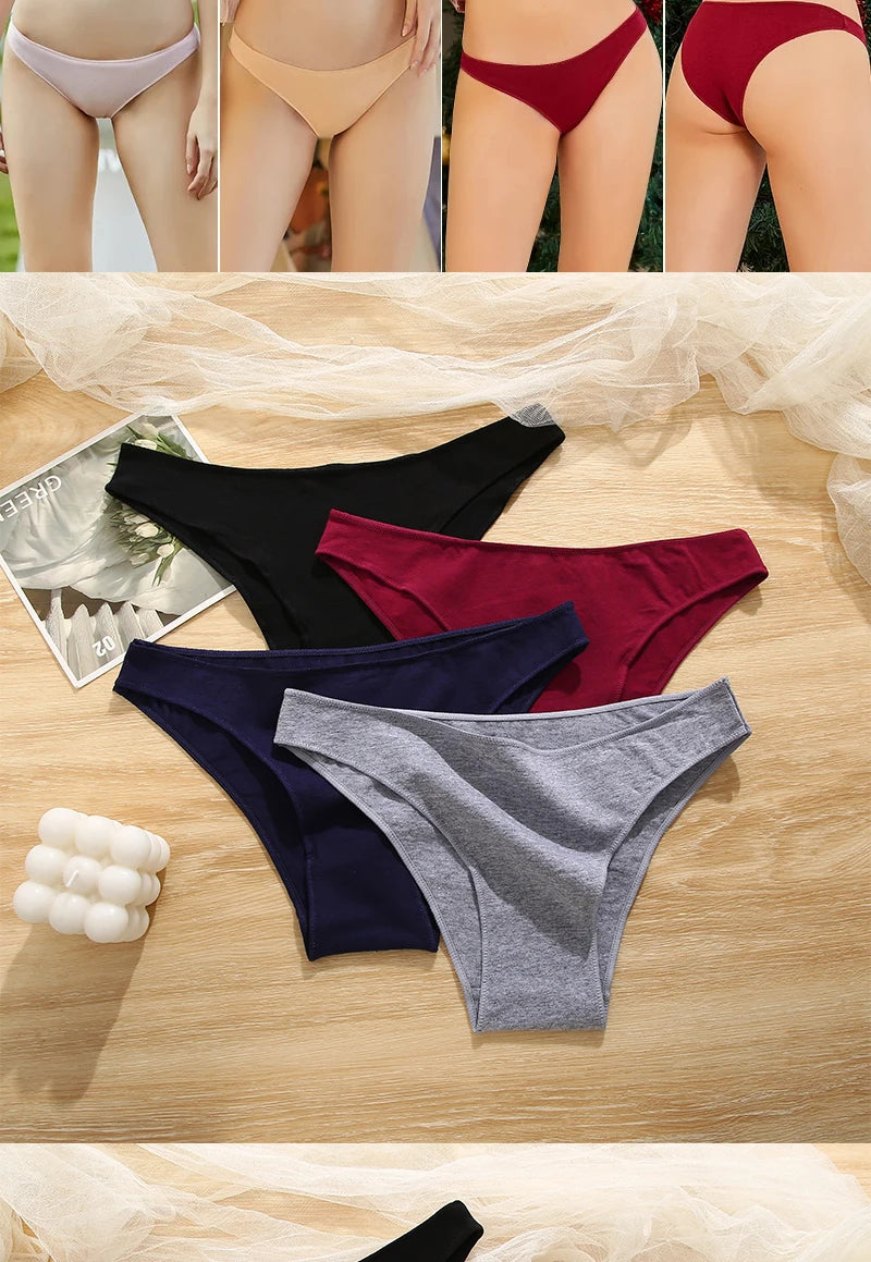FINETOO-Conjunto de bragas de M-XXL para mujer, lencerÃa de algodón, ropa interior Sexy, 7 colores sólidos