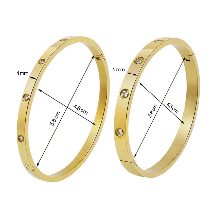 Pulseras de acero inoxidable en la mano, brazaletes de 6mm y 4mm para mujer, joyerÃa para mujer, regalos de diseñador de titanio con diamantes de imitación a la moda para mujer