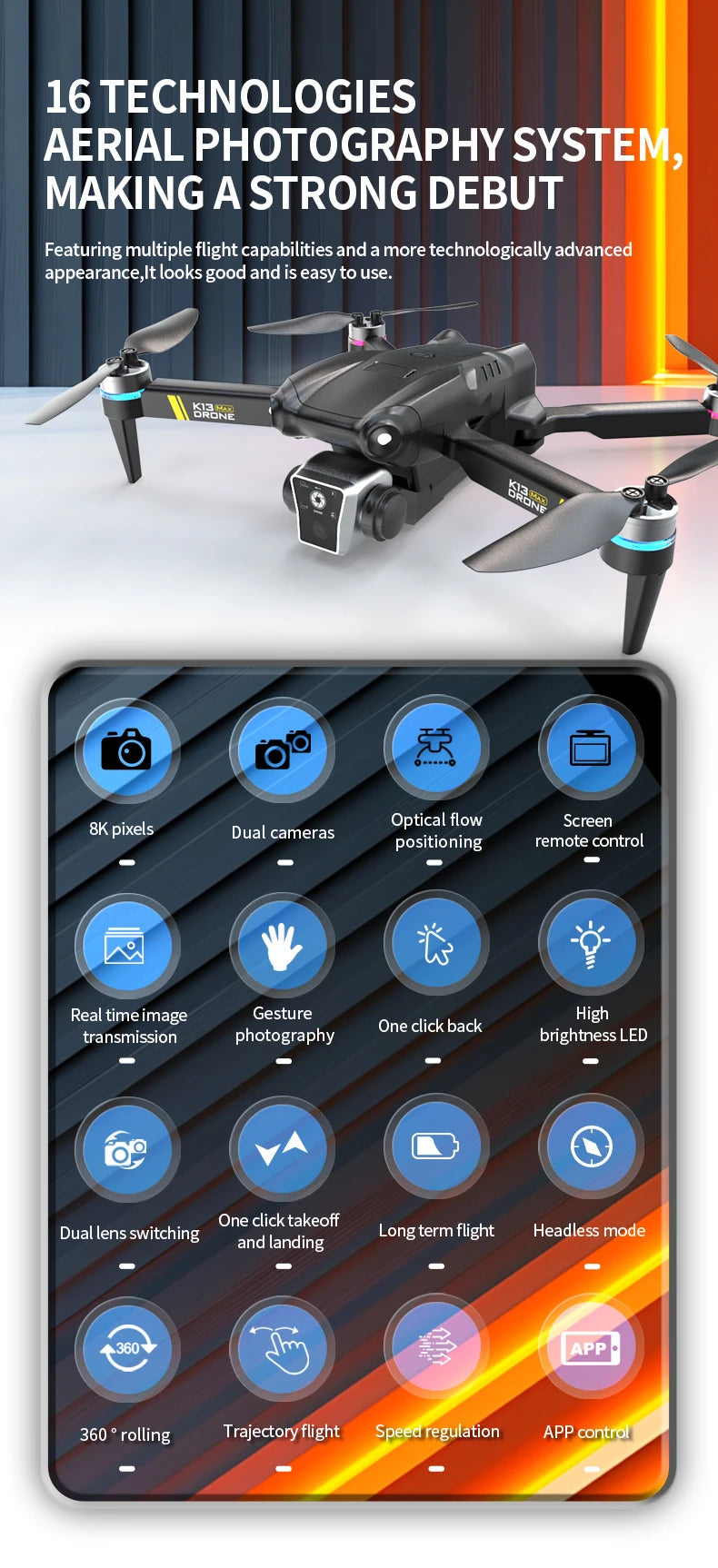 K13MAX Drone profesional RC 8K cámaras HD WIFI FPV altura mantener gesto fotografÃa plegable Quadcopter pantalla Control remoto juguete