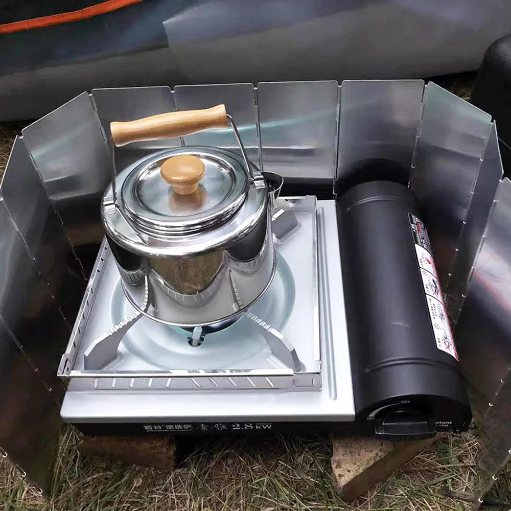 Estufa de Camping plegable con 8/9/10/12/14/16 placas, parabrisas, estufa de Gas, protector contra el viento, cocina ligera para pícnic al aire libre, pantalla de viento