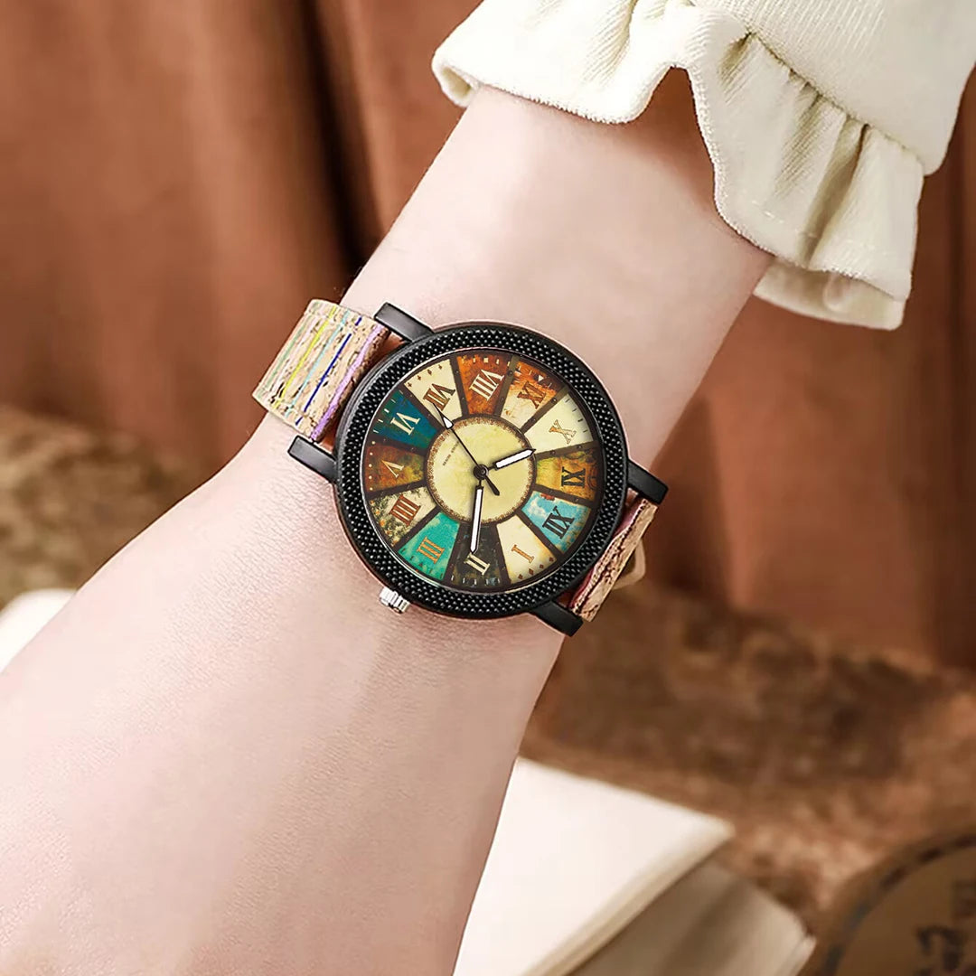 1 reloj de moda para mujer, reloj de cuarzo de imitación de cuero con disco romano Retro