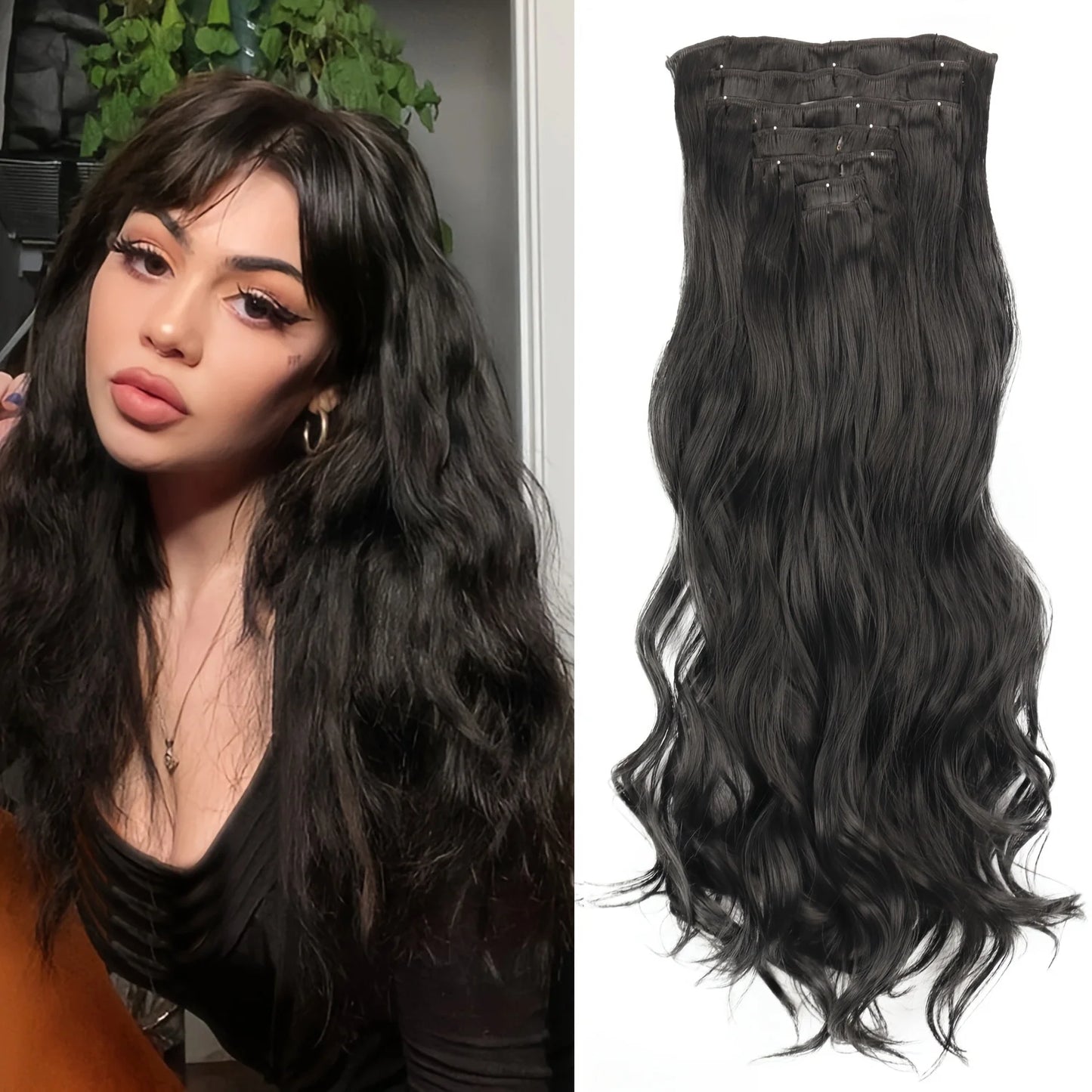 7 unids/set 16 Clips extensión de cabello negro largo liso pelo Natural Ombre peluca fibra resistente al calor para peinado de mujer
