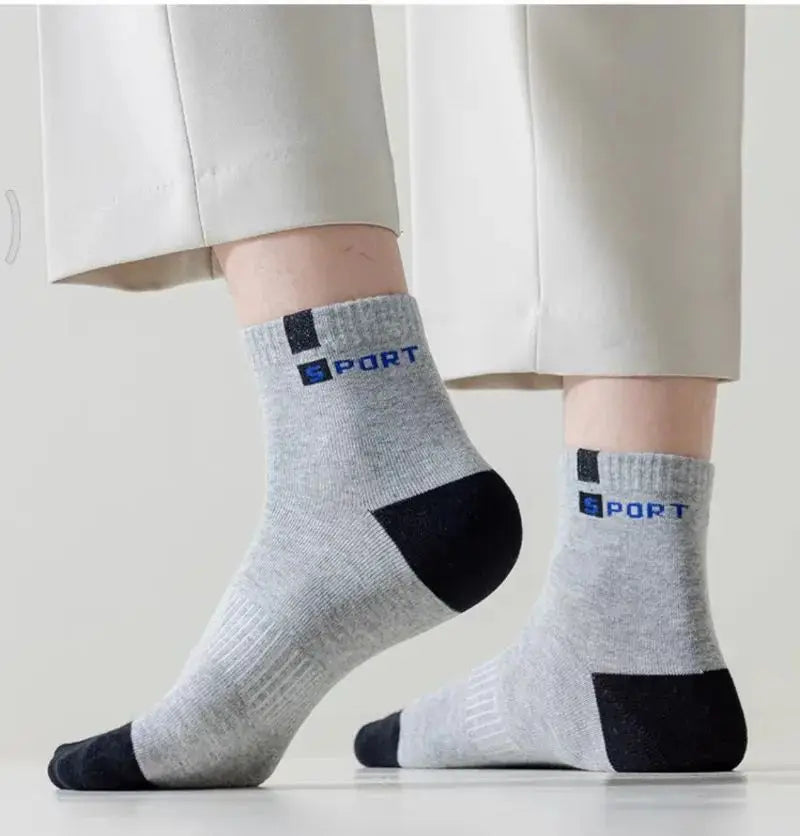 5 pares de calcetines de algodón para hombre, zapatillas deportivas transpirables suaves con letras a la moda, medias de tubo medio de alta elasticidad, toalla Sox de verano