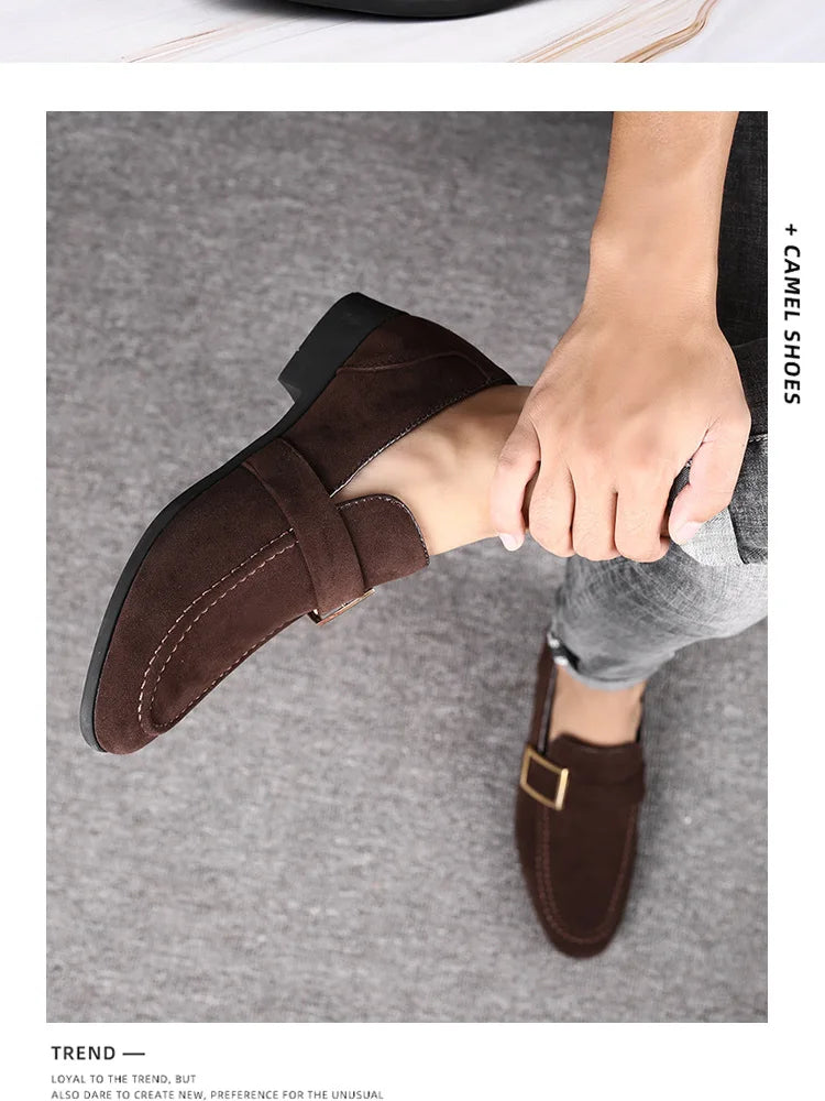 Zapatos de vestir para hombre, mocasines formales de diseñador, zapatos de cuero de gamuza, mocasines de trabajo Social y negocios, boda