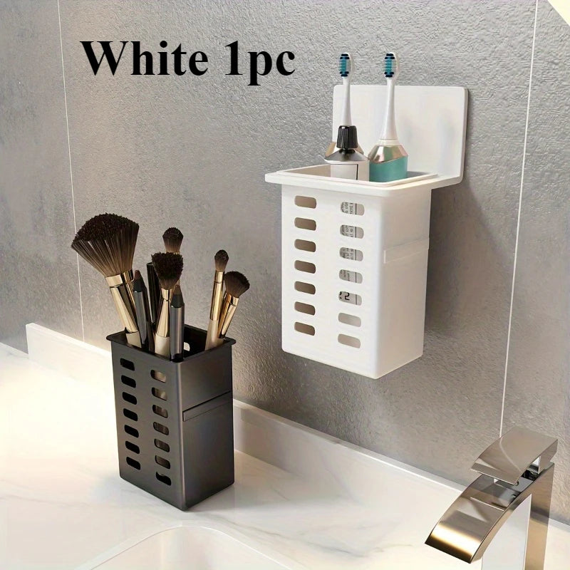 1 soporte funcional para cepillos de dientes para baño, estante de almacenamiento para cepillos de dientes montado en la pared, estante de almacenamiento para el baño