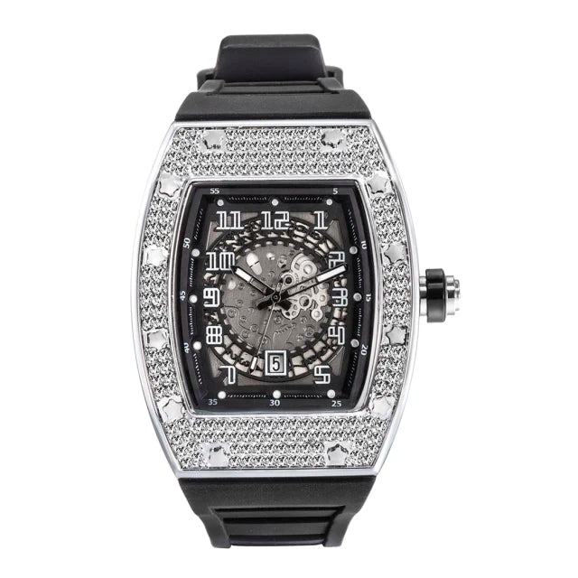 MISSFOX, nuevos relojes de pulsera para hombre, correa de goma Tonneau, reloj de cuarzo resistente al agua para hombre, relojes huecos de oro clásicos únicos para hombre, regalos