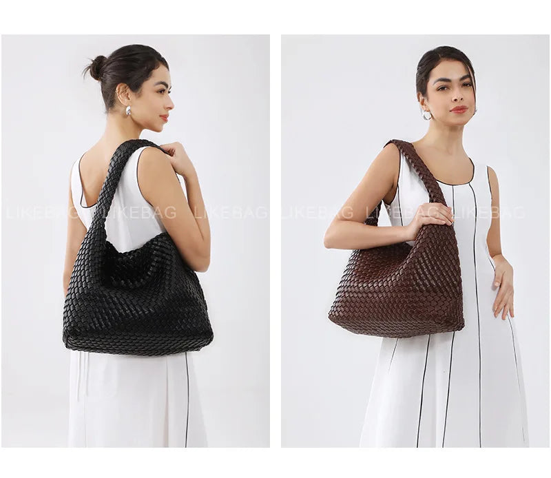 ZR DIARY-Bolso tejido de lujo para mujer, bolsa de mano de gran capacidad de cuero PU, informal, a la moda, con textura suave, BZ618