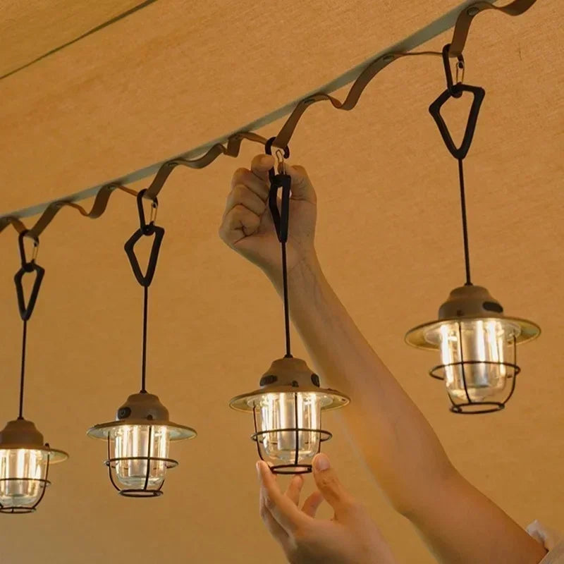 Mini lámpara colgante de Metal Retro para exteriores, lámpara de ambiente para acampar, tienda de campaña, IPX4, resistente al agua, LED, lámpara colgante para acampar