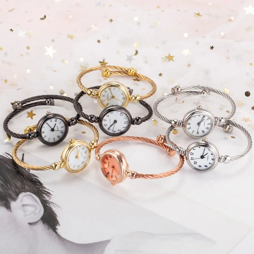 Relojes de pulsera pequeños simples para mujer, reloj de pulsera de cuarzo Retro de acero inoxidable para mujer, moda informal para mujer