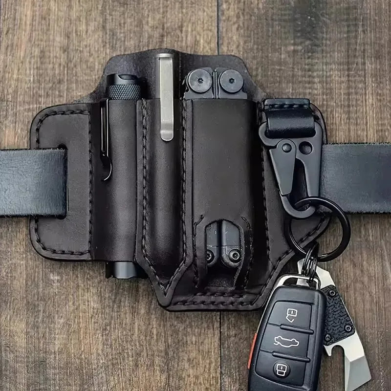 Bolsillo multifuncional para herramientas, Funda de cuero para linterna, resistente al desgaste, duradera, para deportes de acampada al aire libre