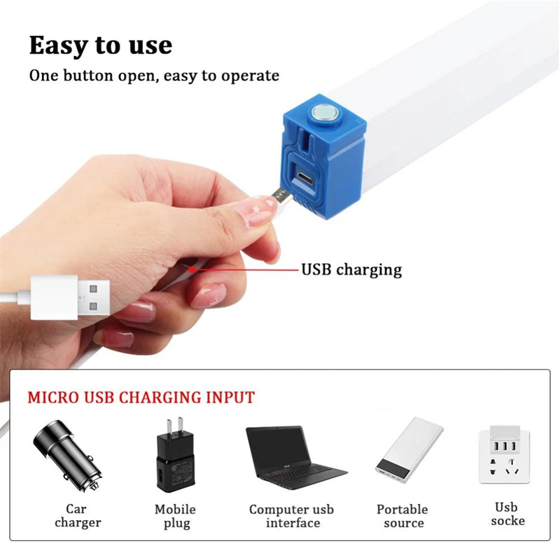 Lámpara LED recargable por USB, luces de emergencia portátiles, tubo LED, linternas para exteriores, linterna de luz magnética, lámpara de Camping de 17cm y 32cm