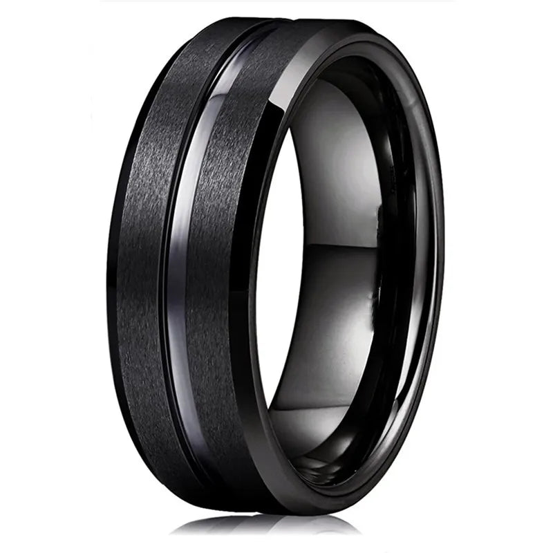 Anillos de boda de tungsteno negro de 8mm a la moda para hombre, anillo de compromiso con borde biselado y ranura negra para regalos de San ValentÃÂn, joyerÃÂa