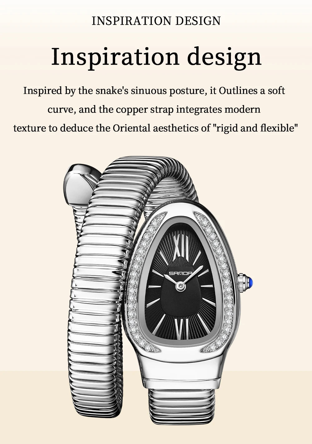 SANDA, superventas, 1151 reloj de mujer de gama alta con incrustaciones de diamantes en forma de serpiente, reloj de cuarzo de lujo ligero con temperamento Retro para mujer