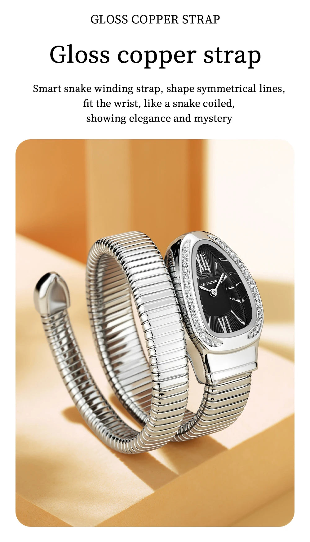 SANDA, superventas, 1151 reloj de mujer de gama alta con incrustaciones de diamantes en forma de serpiente, reloj de cuarzo de lujo ligero con temperamento Retro para mujer