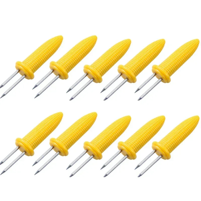 10 Uds. De tenedor, brocheta de maÃz, soportes de maÃz de acero inoxidable, brochetas de maÃz en espiga, tenedores de fruta, herramienta de cocina para acampar al aire libre y barbacoa