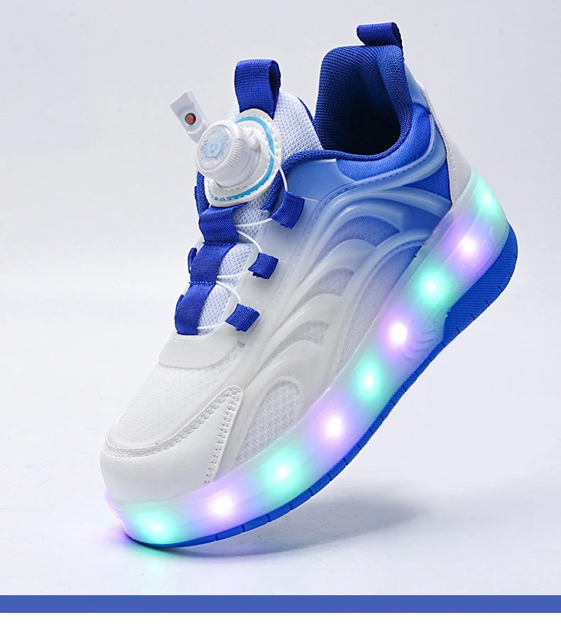 Zapatos de patín con luz Led de dos ruedas para niños y niñas, zapatillas deportivas luminosas, monopatín con carga USB