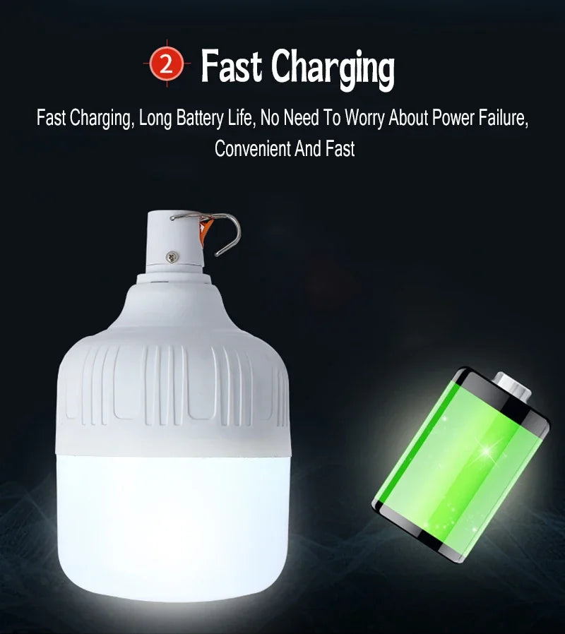 Luz de Camping de 60W y 80W, lámpara LED de emergencia recargable por USB, linternas portátiles para exteriores con gancho para tiendas de barbacoa, bombilla de batería