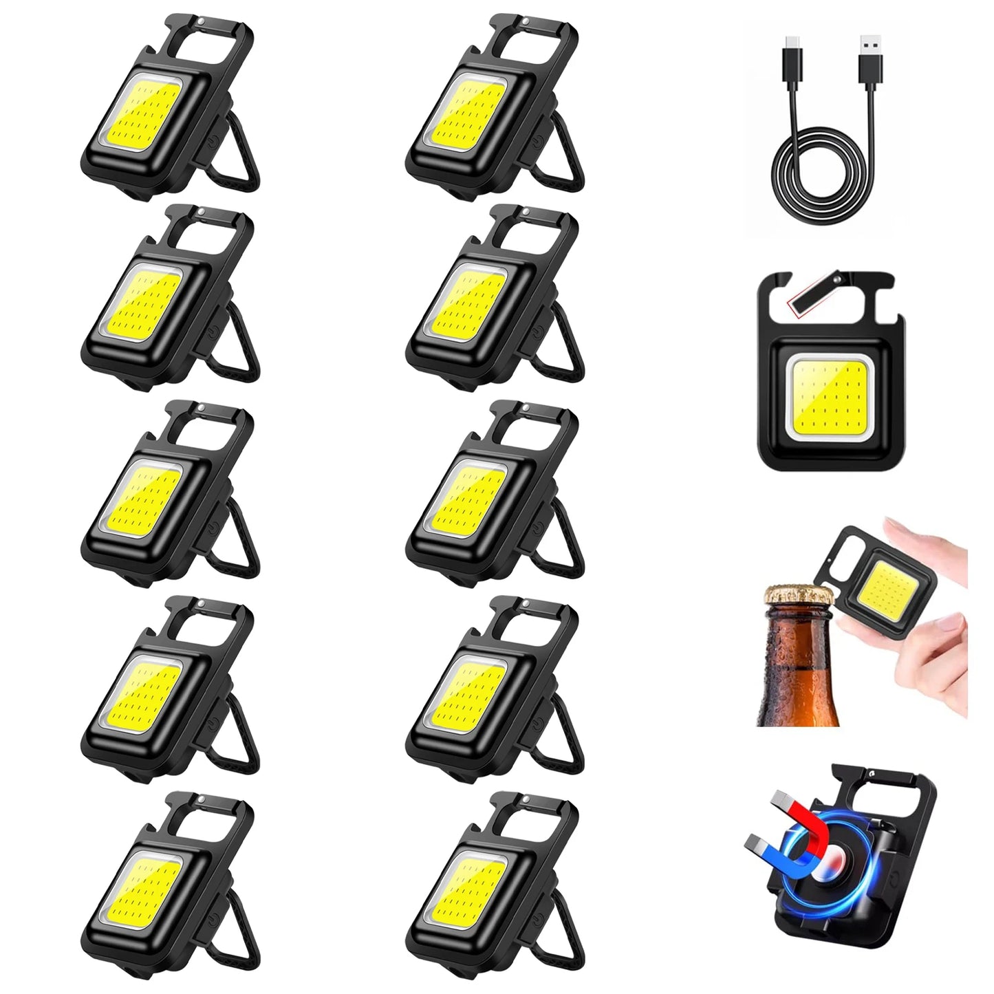Llavero con luz Mini linterna multifuncional para acampar, LED recargable por USB, portátil, brillante, COB, Clip de bolsillo, linterna para trabajo al aire libre