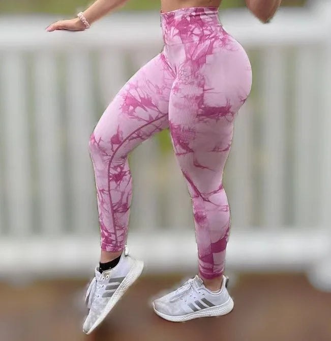 Mallas de gimnasio Tiedye para Mujer, pantalones sin costuras de realce para Mujer, mallas deportivas sin costuras para Fitness, mallas de entrenamiento de cintura alta para Yoga, envío directo