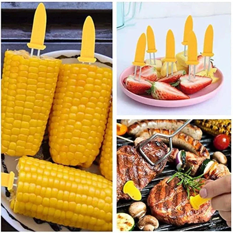 10 Uds. De tenedor, brocheta de maÃz, soportes de maÃz de acero inoxidable, brochetas de maÃz en espiga, tenedores de fruta, herramienta de cocina para acampar al aire libre y barbacoa