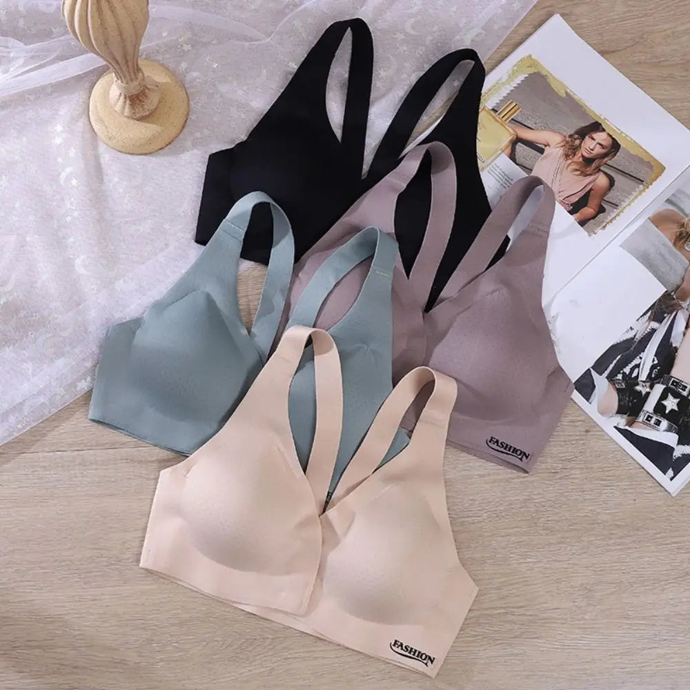Sujetador inalámbrico con hebilla frontal en V profundo, sujetador antiflacidez a prueba de golpes para mujer, lencería de Copa grande, sujetadores sin costuras para niñas y mujeres