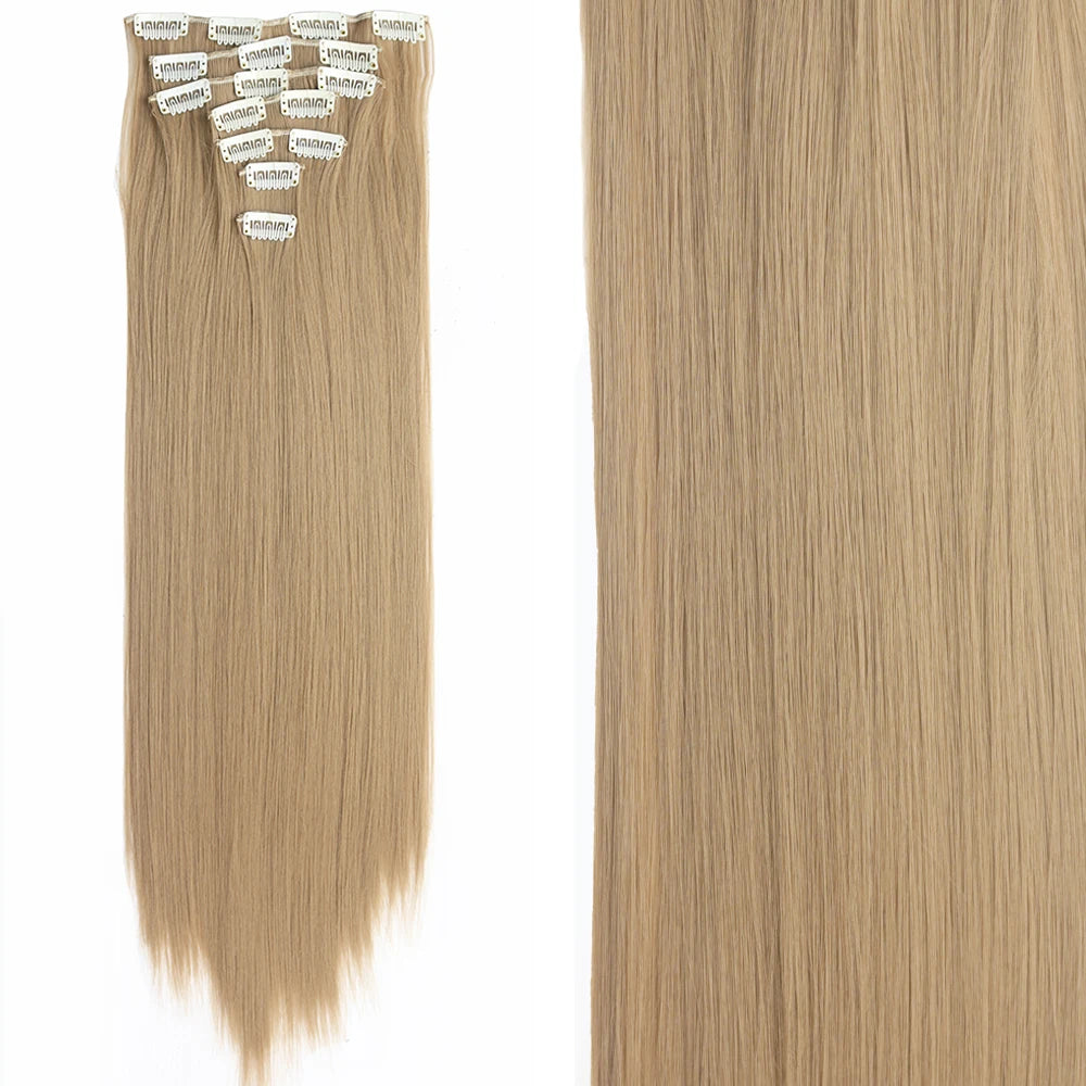 7 unids/set 16 Clips extensión de cabello negro largo liso pelo Natural Ombre peluca fibra resistente al calor para peinado de mujer