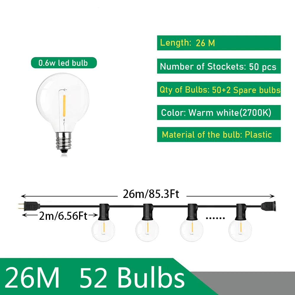 Guirnalda de luces LED para exteriores de 110V/220V, guirnalda de hadas para Patio, lámpara para boda, calle, Camping, jardÃÂn, decoración de fiesta