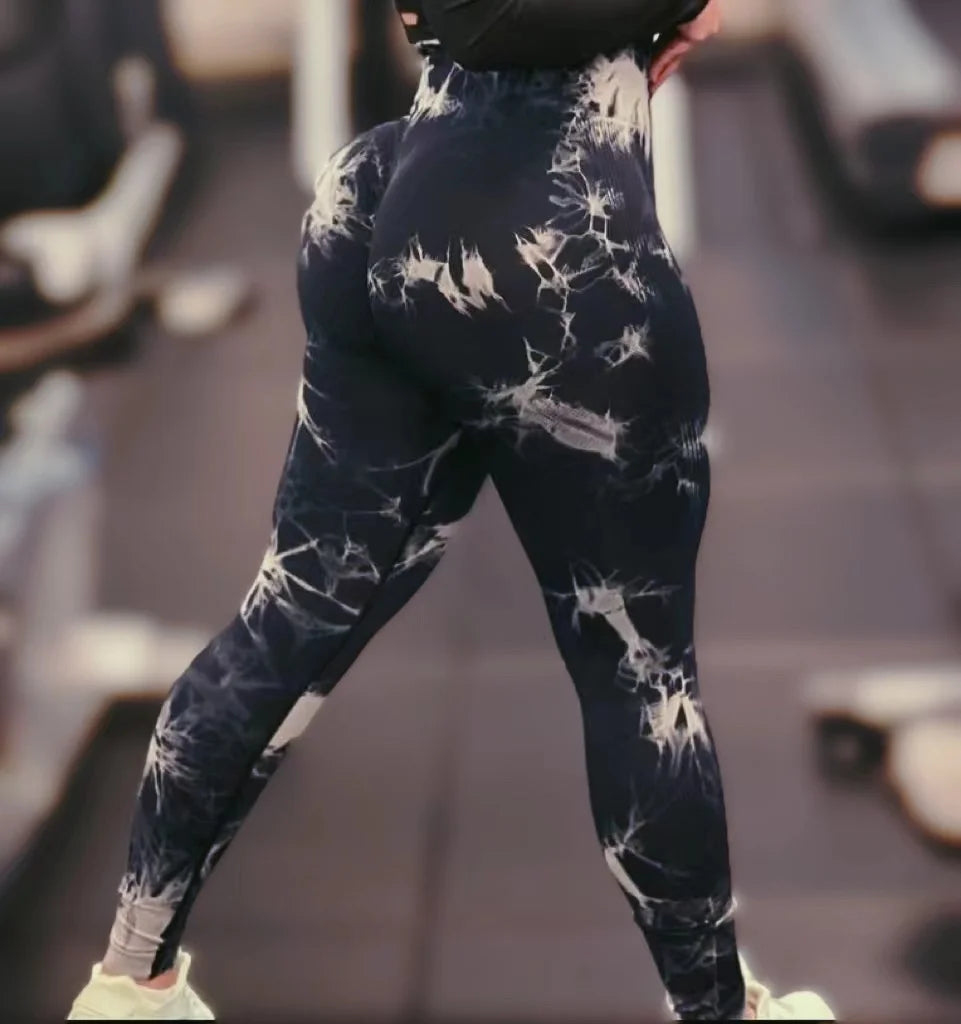 Mallas de gimnasio Tiedye para Mujer, pantalones sin costuras de realce para Mujer, mallas deportivas sin costuras para Fitness, mallas de entrenamiento de cintura alta para Yoga, envío directo