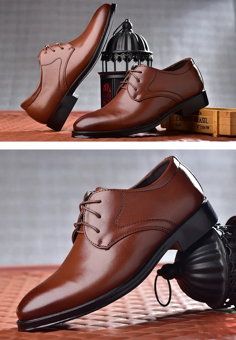 Zapatos de vestir formales para hombre, calzado informal de cuero, diseñador de boda Social, punta estrecha, zapatos negros de oficina para invierno, marca 2023