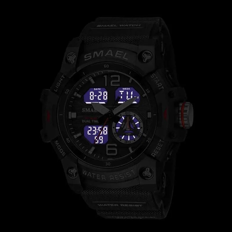 SMAEL-reloj deportivo militar para hombre, cronómetro con alarma, luz trasera Digital LED, pantalla de hora Dual, resistente al agua, 8007