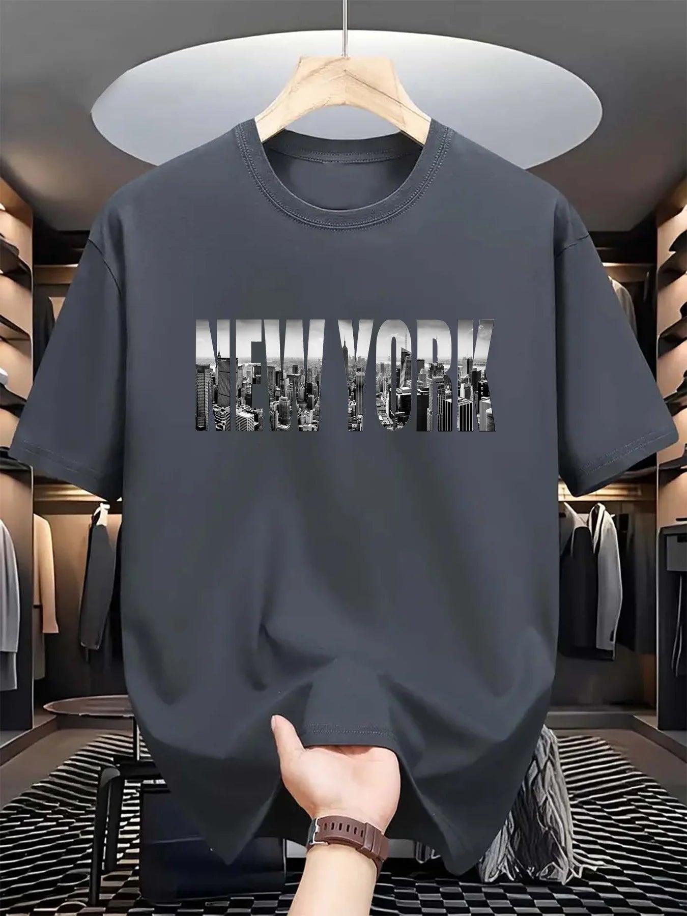 Camiseta de manga corta con cuello redondo para hombre, 100% de algodón puro, informal, holgada, de talla grande, con estampado de Nueva York City, deportiva, cómoda, de verano