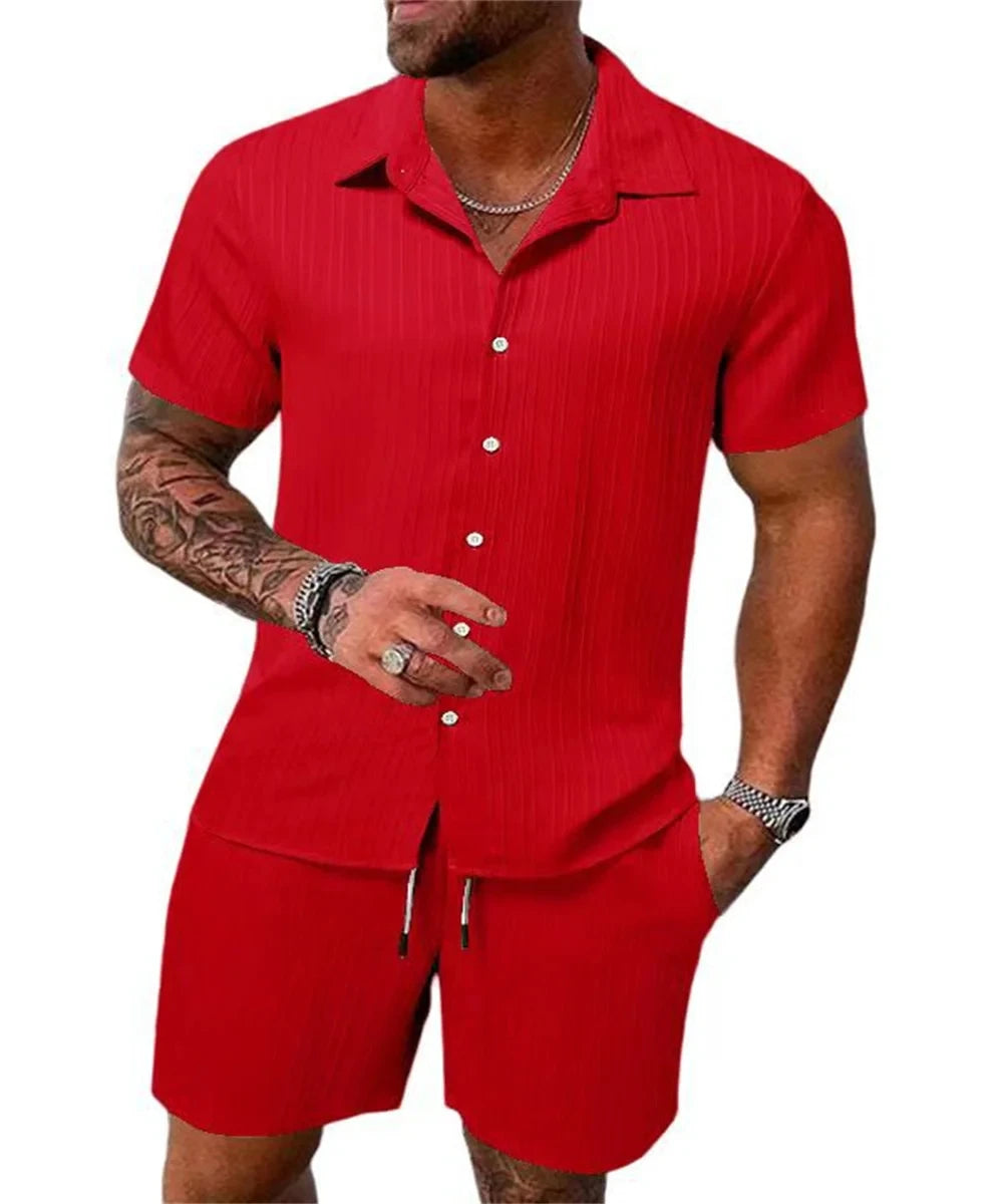 Pantalones cortos sueltos de manga corta para hombre, traje deportivo a rayas, Top informal de Fitness, pantalones cortos de playa, tendencia de moda de verano
