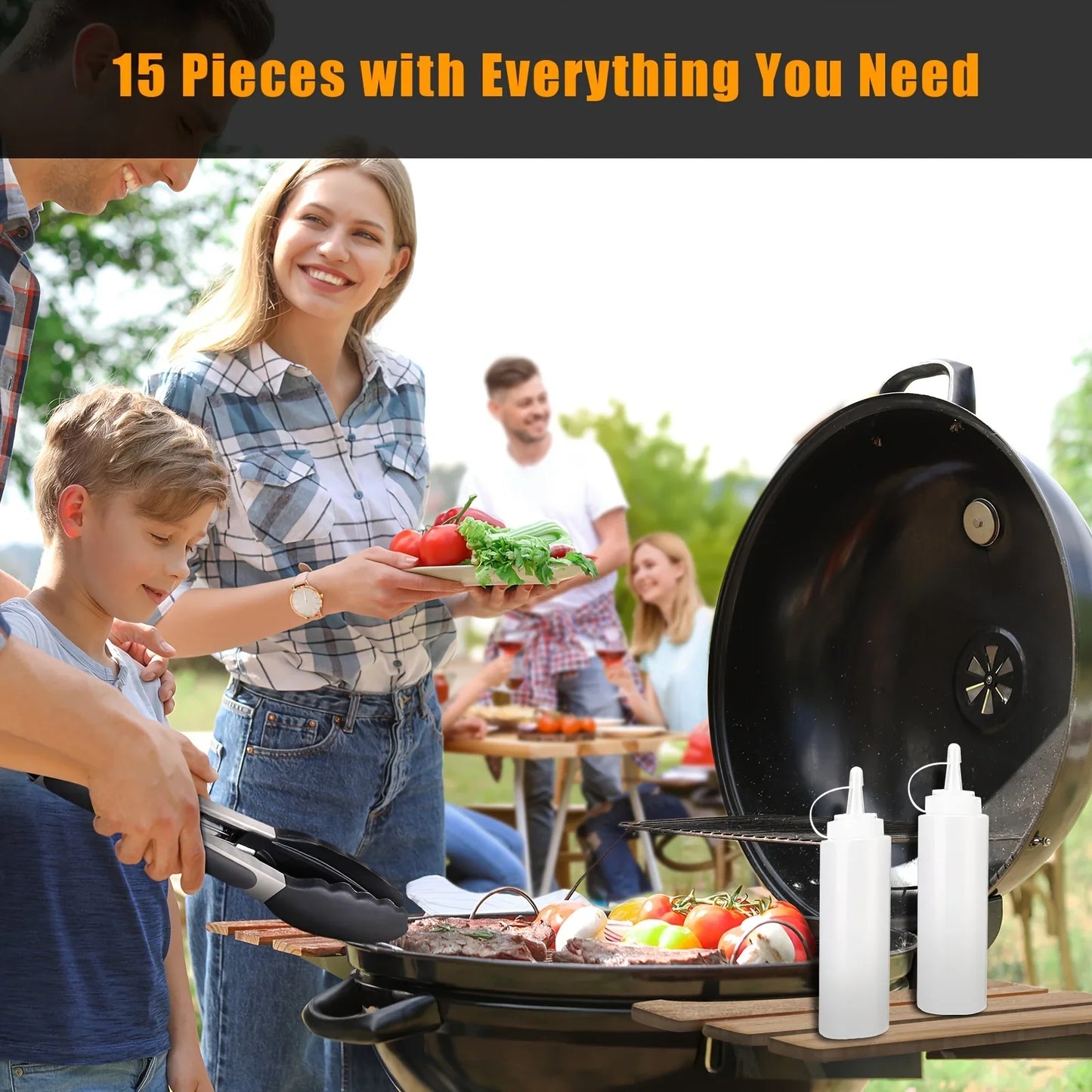 Juego de herramientas para parrilla superior plana de 15 piezas para Blackstone y Camping, juego de accesorios de acero inoxidable para asar al aire libre